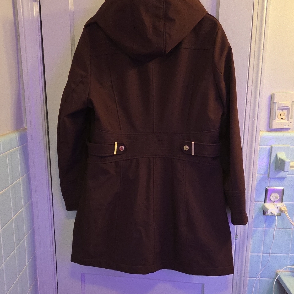 NWOT Classy Stylish Via Spiga Purple Trench Coat with Leopard Print Lining XL - Picture 3 of 7